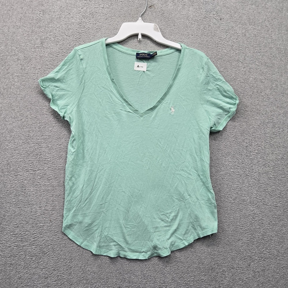 Polo Ralph Lauren Women Shirt L Mint Green Logo Embroidered V-Neck Pullover